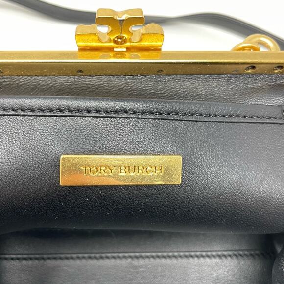 SOLD Tory Burch Cleo Small Leather Shoulder Bag Crossbody Black Gold - Picture 15 of 17